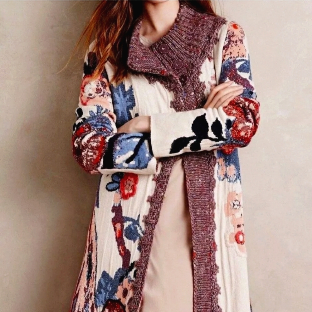 Anthropologie Foret Bird Cardigan Sleeping on Snow medium - Picture 1 of 10